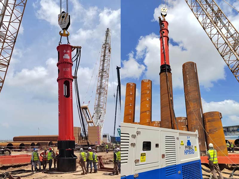 液壓打樁錘海外施工中 落錘25噸 沖擊能量380千焦